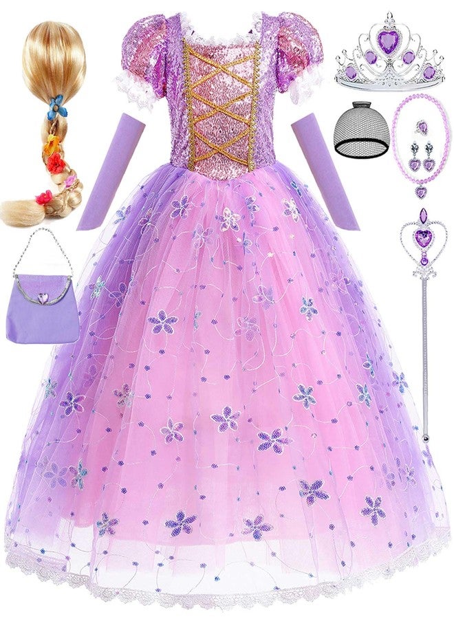 Luzlen Little Girls Princess Costume Kids Fancy Purple Dress for Halloween Party Christmas Carnival, 5-6 Years(Label 130) - Image 1